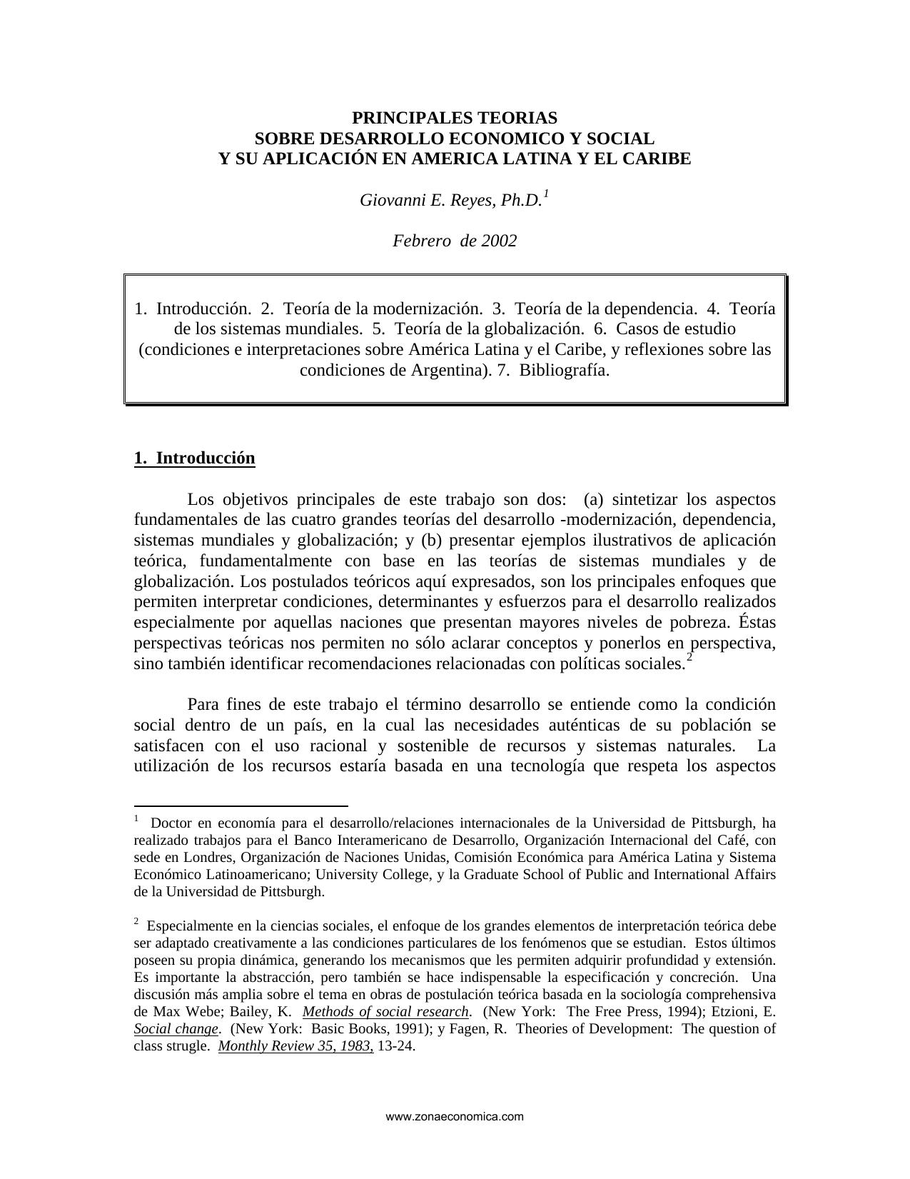 Principales teorias sobre desarrollo economico y social y su aplicacion en america latina y el caribe